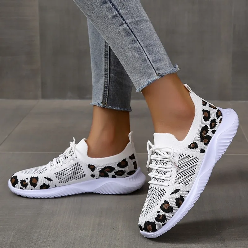 Knit Fabric Lace Up Sneakers - New Summer Women's Knitted Mesh Breathable