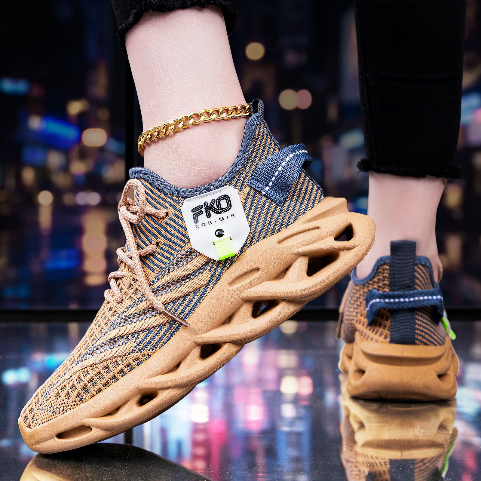 Men's Breathable Knit Sneakers - огляд і ціна Knit Fabric Lace Up Sneakers