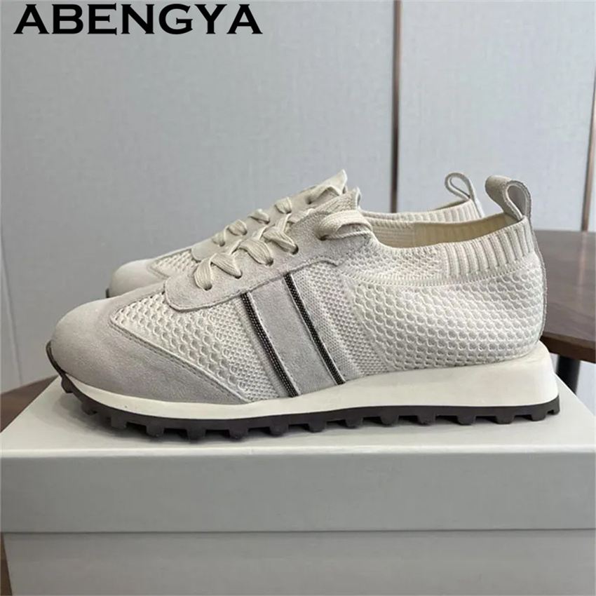2026 Spring Hot Sale Knitted L - огляд і ціна Knit Fabric Lace Up Sneakers