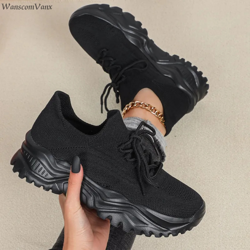Fashion Chunky Platform Sneake - огляд і ціна Knit Fabric Lace Up Sneakers